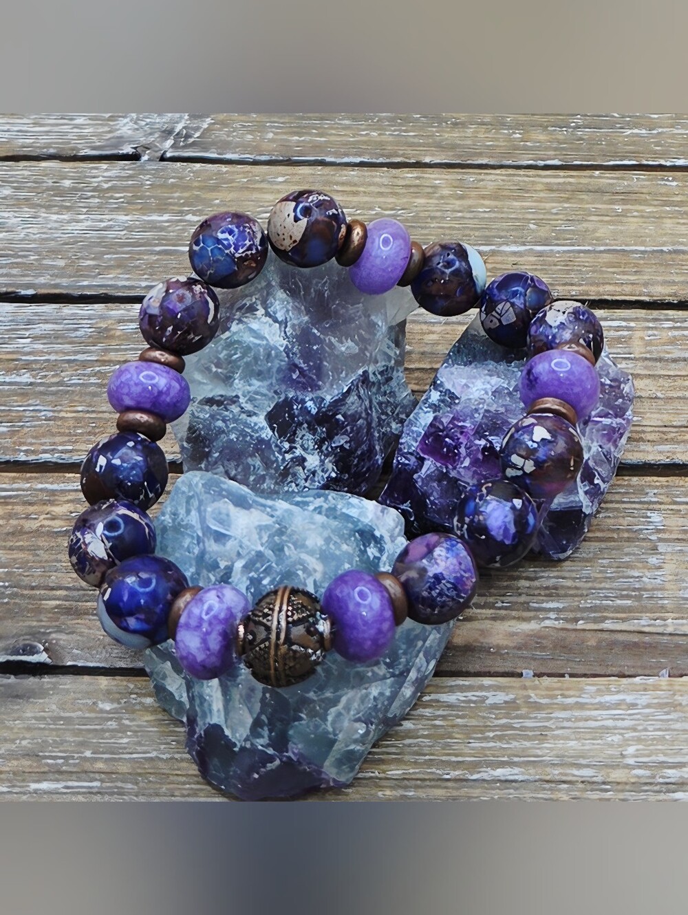 Purple Imperial Jasper, Charoite and Copper Beaded Bracelet